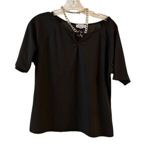 Luxology Women's Black Knit Blouse L with Removable Silver Chain